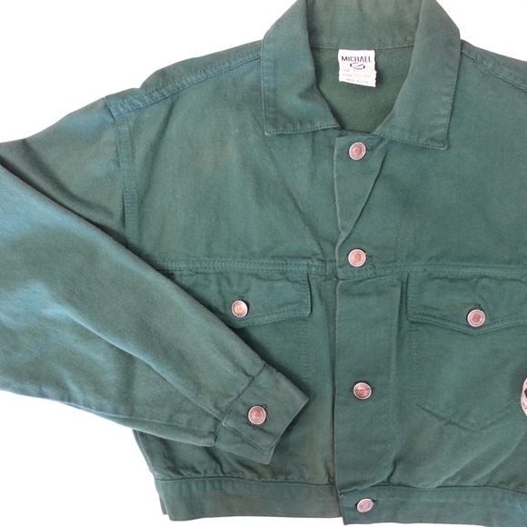 Michael Jackets & Blazers - Vintage 90s Cropped Denim Jean Jacket Womens S Forest Green Boxy Faded Grunge